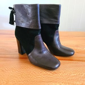 Leather & Suede Black Heeled Bootie - Women's 8